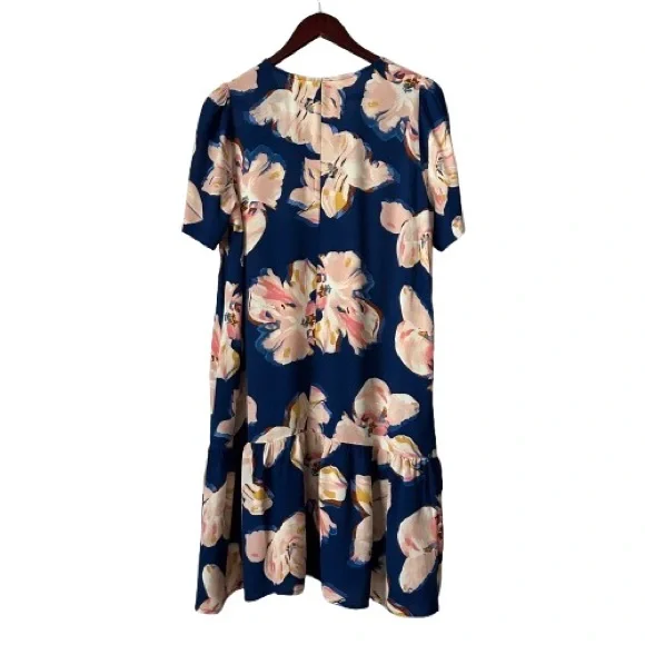 a new day Women M/L Blue Pink Floral Print Short Sleeve Above Knee Relaxed Dress - Picture 2 of 13